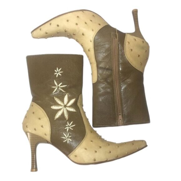 Los Canelos Shoes - LOS CANELOS Boots Women's Size US7 Brown Leather Cowgirl Ankle Booties Shoes